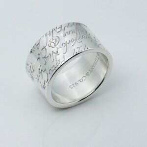 Size 4 Tiffany 727 Fifth Ave New York Notes Ring Wide Band in Sterling Silver